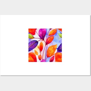 Colorful watercolor leaves pattern Posters and Art